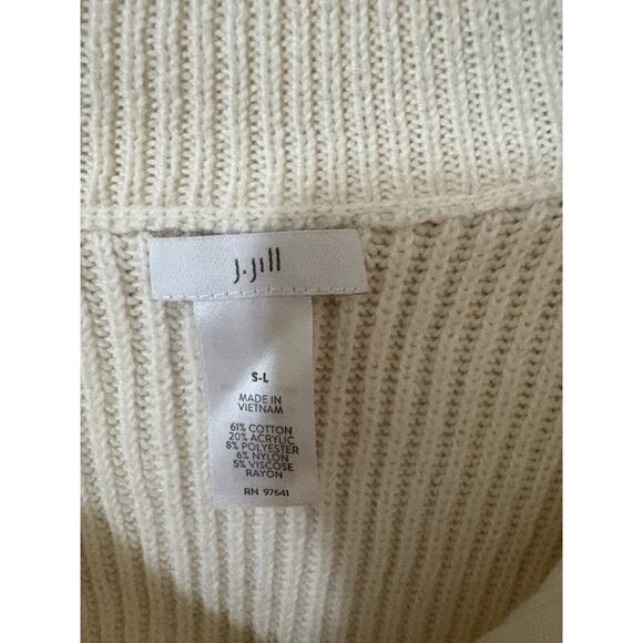 J Jill Cape Poncho Sweater 1/4 Zip Ribbed Knit Cream Neutral One Size S - L - Picture 5 of 6